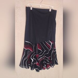 Comodo Vintage Womens Elastic Stretch Long Skirt Double Layered Black/ Red Flora